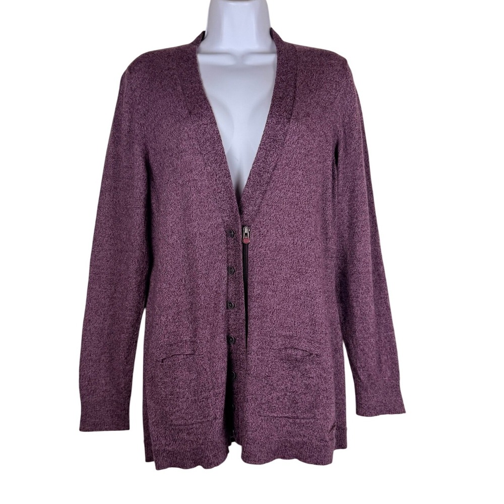 Woolrich Merino Wool Blackberry Longline Cardigan L Y2K Zip Button Quiet Luxury